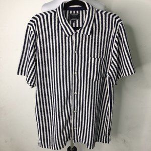 Todd Snyder Men's Blue White Striped Short Sleeve Knit Button Down Shirt Size XL